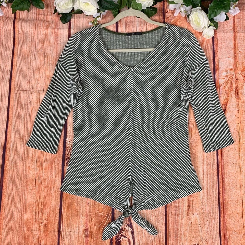 V-Neck Tie Knot Ribbed Knit Hippie Blouse 1490CR